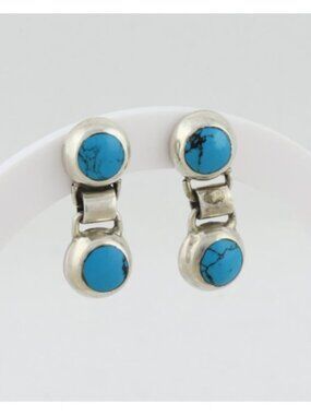 Sterling Silver Natural Turquoise Earrings Dangle Drop 1" x 3/8" inch